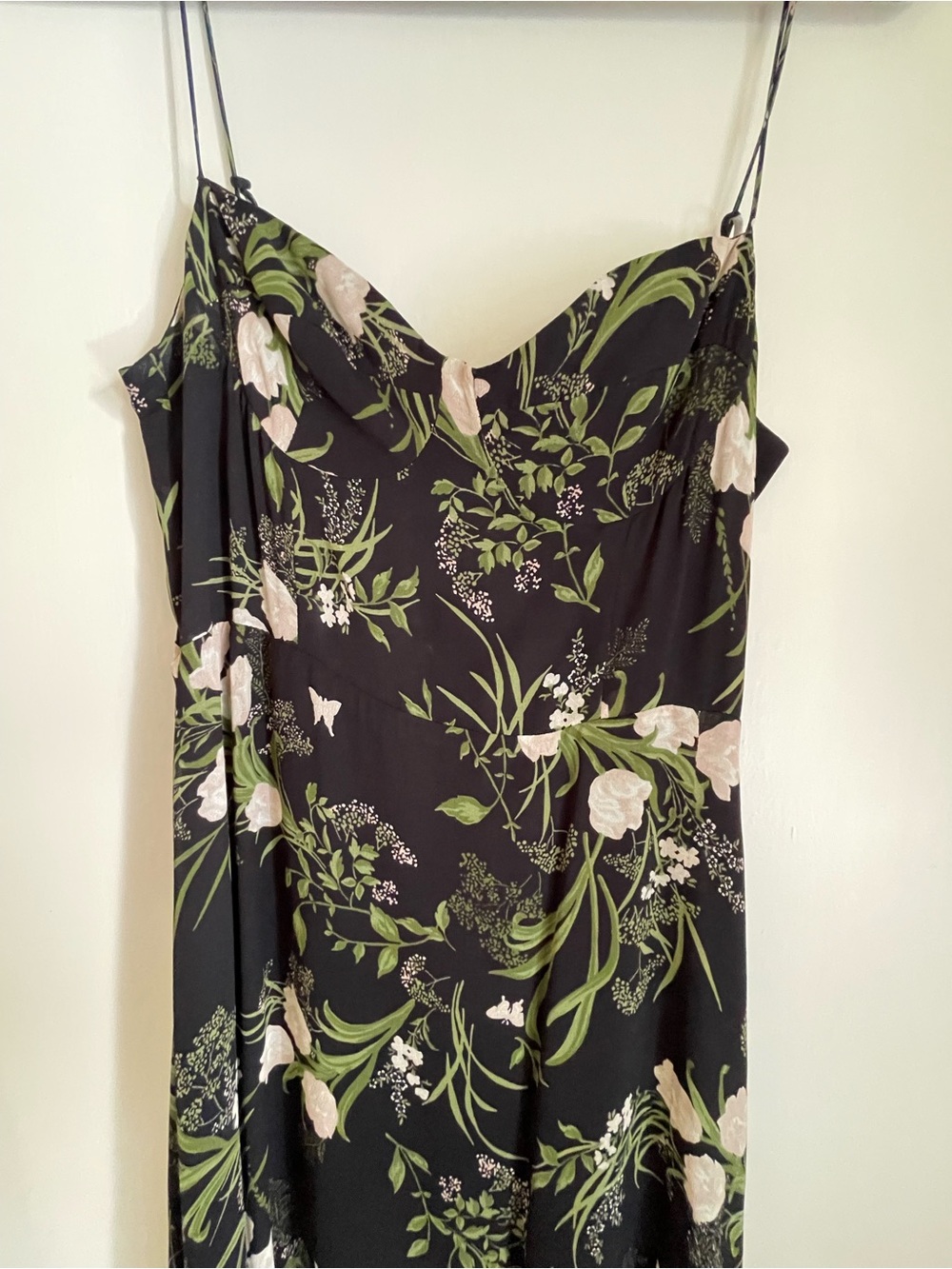 Reformation Black Floral Maxi Dress with Green and Cream Print
